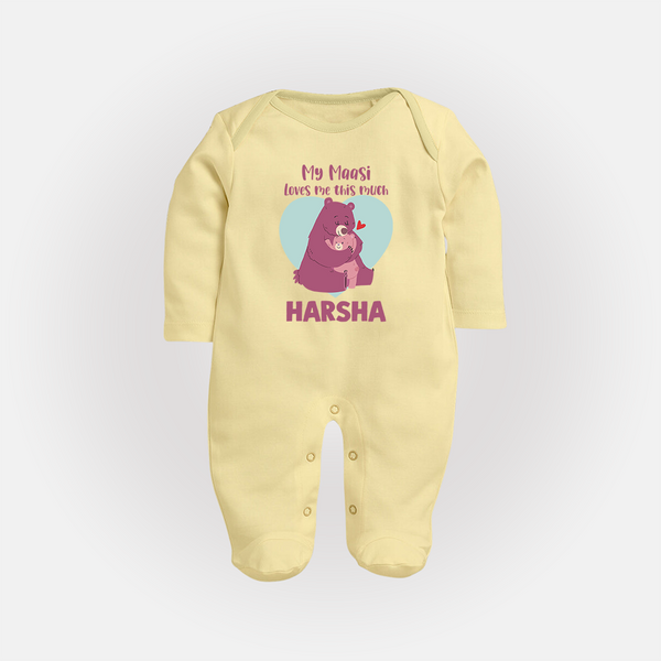 My Massi Loves Me This Much Sleep Suit / Full Sleeve Body Suit | Personalized Baby Sleep Suit / Full Sleeve Body Suit for Massi's Little Darling - PASTEL YELLOW - New Born (Chest 7.5")