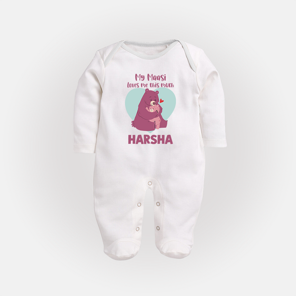 My Massi Loves Me This Much Sleep Suit / Full Sleeve Body Suit | Personalized Baby Sleep Suit / Full Sleeve Body Suit for Massi's Little Darling - WHITE - New Born (Chest 7.5")