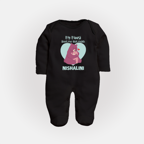 My Massi Loves Me This Much Sleep Suit / Full Sleeve Body Suit | Personalized Baby Sleep Suit / Full Sleeve Body Suit for Massi's Little Darling - BLACK - New Born (Chest 7.5")