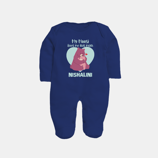 My Massi Loves Me This Much Sleep Suit / Full Sleeve Body Suit | Personalized Baby Sleep Suit / Full Sleeve Body Suit for Massi's Little Darling - NAVY BLUE - New Born (Chest 7.5")