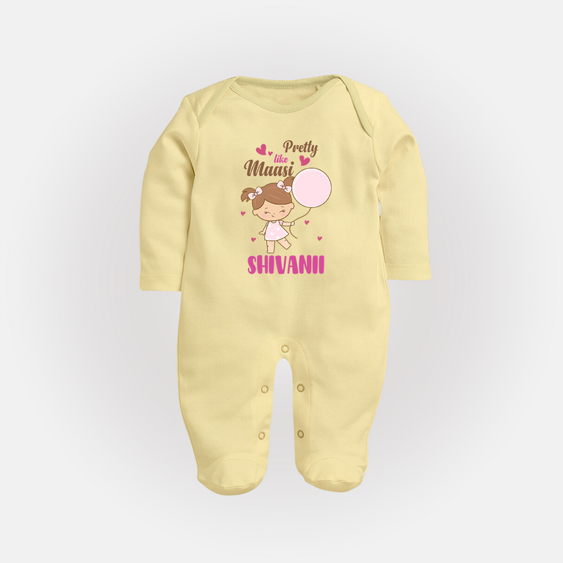 Pretty Like Massi Sleep Suit / Full Sleeve Body Suit | Custom Baby Sleep Suit / Full Sleeve Body Suit for Massi's Pretty One - PASTEL YELLOW - New Born (Chest 7.5")