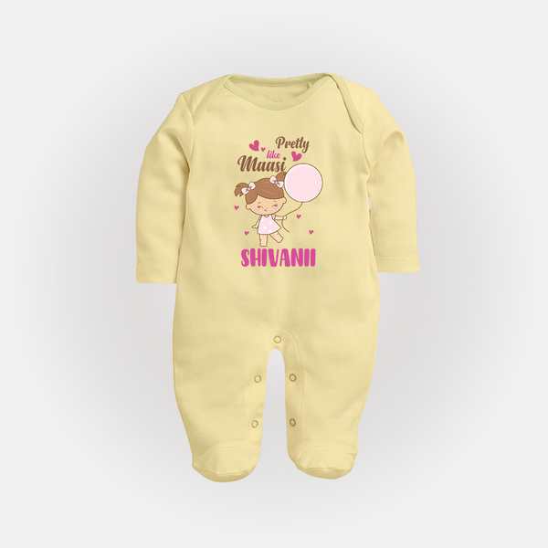 Pretty Like Massi Sleep Suit / Full Sleeve Body Suit | Custom Baby Sleep Suit / Full Sleeve Body Suit for Massi's Pretty One - PASTEL YELLOW - New Born (Chest 7.5")