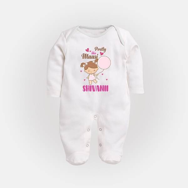 Pretty Like Massi Sleep Suit / Full Sleeve Body Suit | Custom Baby Sleep Suit / Full Sleeve Body Suit for Massi's Pretty One - WHITE - New Born (Chest 7.5")