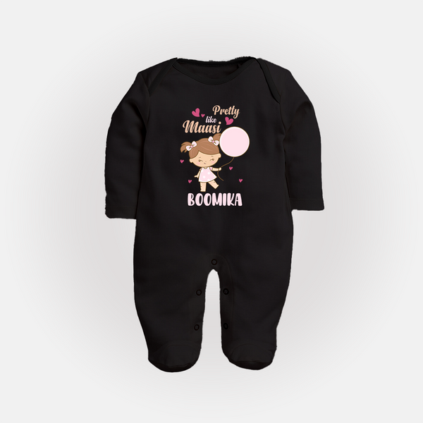 Pretty Like Massi Sleep Suit / Full Sleeve Body Suit | Custom Baby Sleep Suit / Full Sleeve Body Suit for Massi's Pretty One - BLACK - New Born (Chest 7.5")