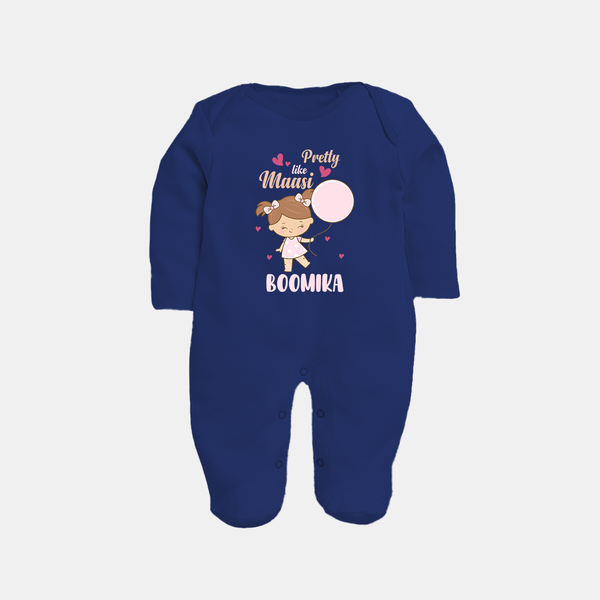 Pretty Like Massi Sleep Suit / Full Sleeve Body Suit | Custom Baby Sleep Suit / Full Sleeve Body Suit for Massi's Pretty One - NAVY BLUE - New Born (Chest 7.5")