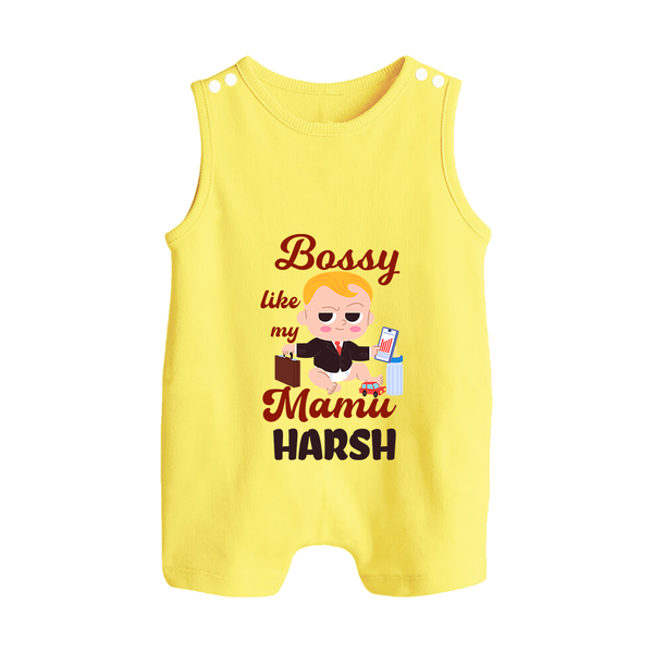 Bossy Like My Mamu Romper Suit / Sleeveless Romper | Personalized Baby Romper Suit / Sleeveless Romper for Mamu's Little Boss - PASTEL YELLOW - 0 - 5 Months Old (Chest 18")