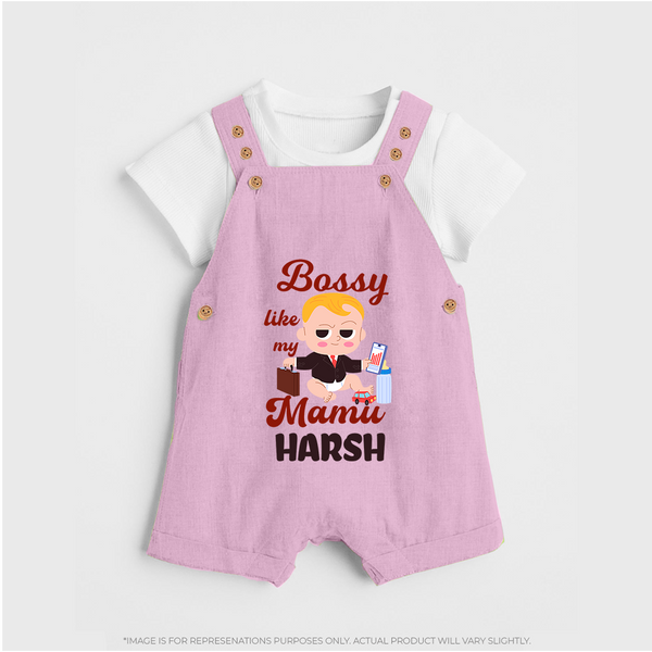 Bossy Like My Mamu Dungaree Set | Personalized Baby Dungaree Set for Mamu's Little Boss - BABY PINK - 0 - 5 Months Old (Chest 18")