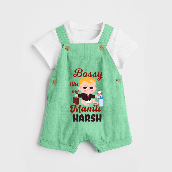 Bossy Like My Mamu Dungaree Set | Personalized Baby Dungaree Set for Mamu's Little Boss - GREEN - 0 - 5 Months Old (Chest 18")