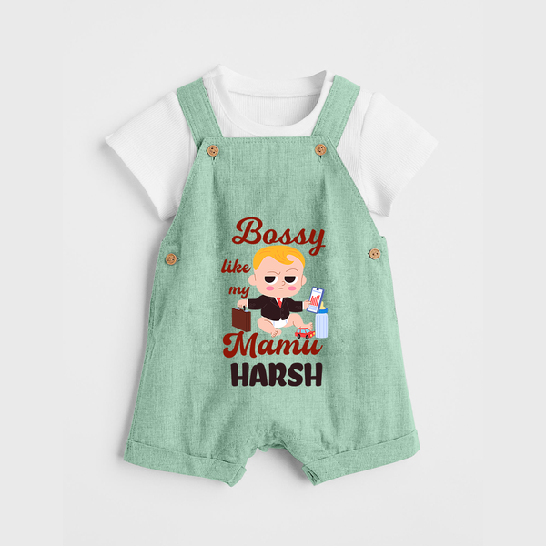 Bossy Like My Mamu Dungaree Set | Personalized Baby Dungaree Set for Mamu's Little Boss - MINT GREEN - 0 - 5 Months Old (Chest 18")