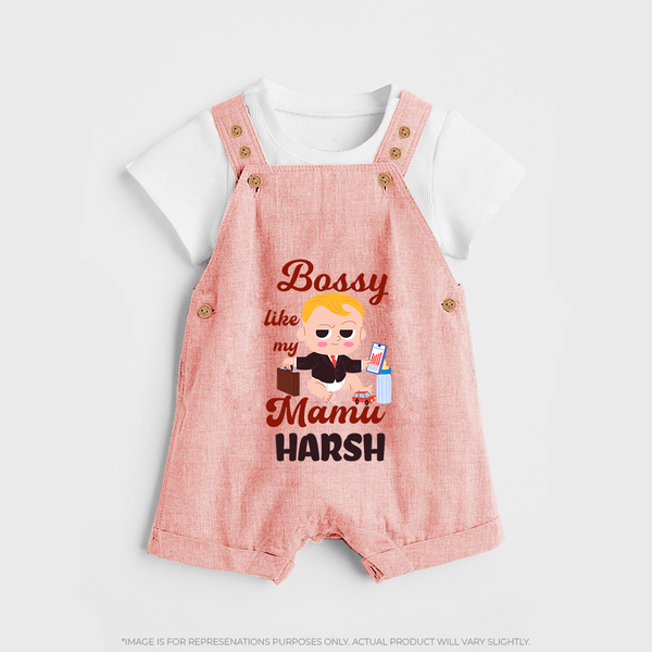 Bossy Like My Mamu Dungaree Set | Personalized Baby Dungaree Set for Mamu's Little Boss - PEACH - 0 - 5 Months Old (Chest 18")