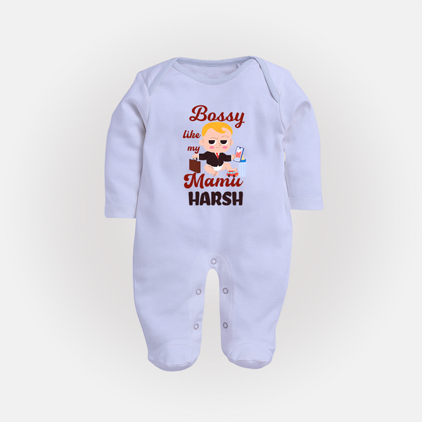 Bossy Like My Mamu Sleep Suit / Full Sleeve Body Suit | Personalized Baby Sleep Suit / Full Sleeve Body Suit for Mamu's Little Boss - BABY BLUE - New Born (Chest 7.5")