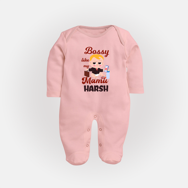 Bossy Like My Mamu Sleep Suit / Full Sleeve Body Suit | Personalized Baby Sleep Suit / Full Sleeve Body Suit for Mamu's Little Boss - BABY PINK - New Born (Chest 7.5")