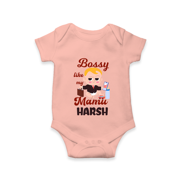 Bossy Like My Mamu Romper / Onesie | Personalized Baby Romper / Onesie for Mamu's Little Boss - PEACH - New Born (Chest 14")