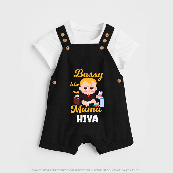 Bossy Like My Mamu Dungaree Set | Personalized Baby Dungaree Set for Mamu's Little Boss - BLACK - 0 - 5 Months Old (Chest 18")