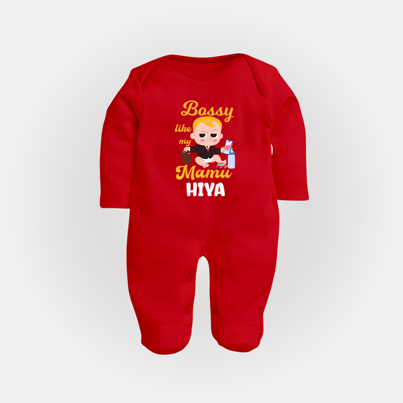Bossy Like My Mamu Sleep Suit / Full Sleeve Body Suit | Personalized Baby Sleep Suit / Full Sleeve Body Suit for Mamu's Little Boss - RED - New Born (Chest 7.5")