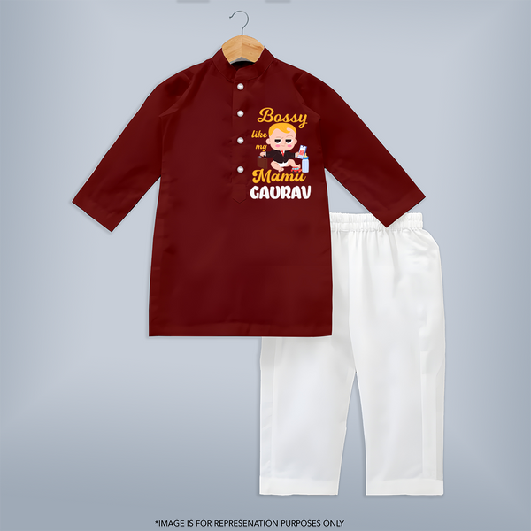 Bossy Like My Mamu Kurta Set | Personalized Baby Kurta Set for Mamu's Little Boss - MAROON - 3 - 6 Months Old (Chest 24", Kurta Length 14'', Waist 19", Pant Length 14")