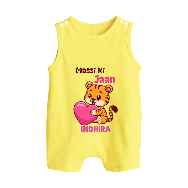 Massi Ki Jaan Romper Suit / Sleeveless Romper | Custom Baby Romper Suit / Sleeveless Romper for Massi's Heart - PASTEL YELLOW - 0 - 5 Months Old (Chest 18")