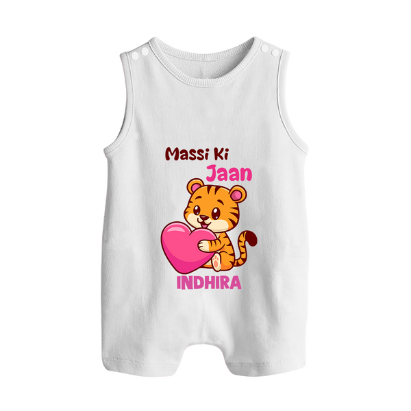 Massi Ki Jaan Romper Suit / Sleeveless Romper | Custom Baby Romper Suit / Sleeveless Romper for Massi's Heart - WHITE - 0 - 5 Months Old (Chest 18")