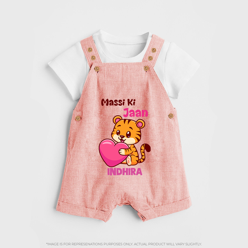 Massi Ki Jaan Dungaree Set | Custom Baby Dungaree Set for Massi's Heart - PEACH - 0 - 5 Months Old (Chest 18")