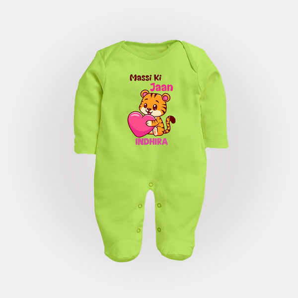 Massi Ki Jaan Sleep Suit / Full Sleeve Body Suit | Custom Baby Sleep Suit / Full Sleeve Body Suit for Massi's Heart - LIME GREEN - New Born (Chest 7.5")