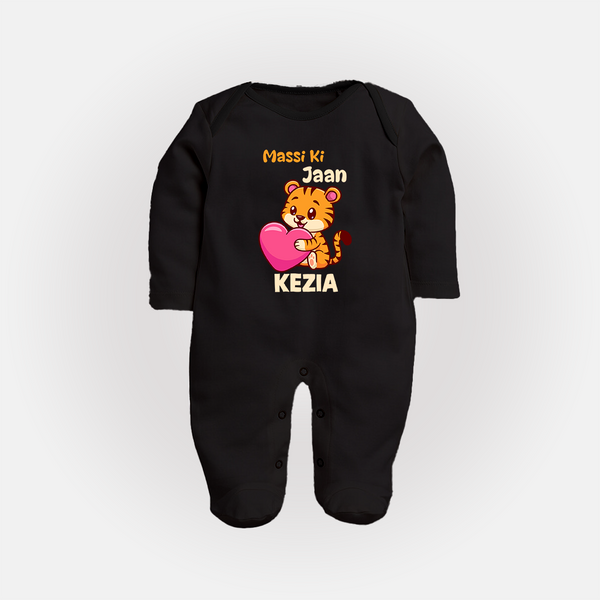 Massi Ki Jaan Sleep Suit / Full Sleeve Body Suit | Custom Baby Sleep Suit / Full Sleeve Body Suit for Massi's Heart - BLACK - New Born (Chest 7.5")