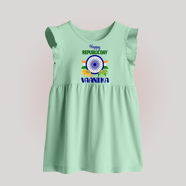 Republic Day Ashoka Chakra Personalised   Baby Frock - MINT GREEN - 0 - 3 Months Old (Chest 17")
