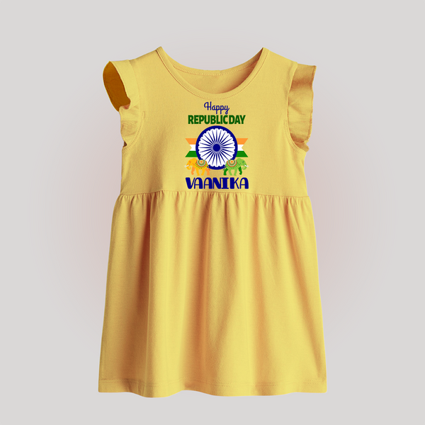 Republic Day Ashoka Chakra Personalised   Baby Frock - PASTEL YELLOW - 0 - 3 Months Old (Chest 17")