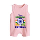 Republic Day Ashoka Chakra Personalised Baby Romper Suit - BABY PINK - 0 - 5 Months Old (Chest 18")