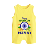 Republic Day Ashoka Chakra Personalised Baby Romper Suit - PASTEL YELLOW - 0 - 5 Months Old (Chest 18")