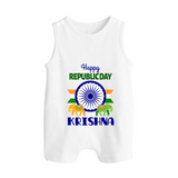 Republic Day Ashoka Chakra Personalised Baby Romper Suit - WHITE - 0 - 5 Months Old (Chest 18")