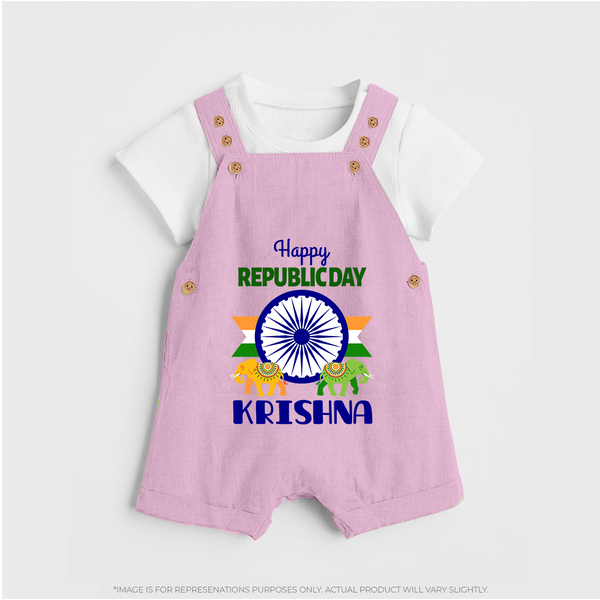 Republic Day Ashoka Chakra Personalised Kid Dungaree - BABY PINK - 0 - 5 Months Old (Chest 18")
