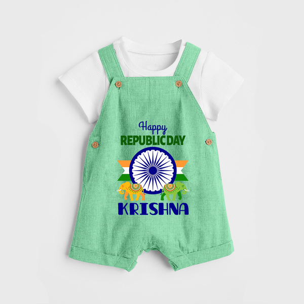 Republic Day Ashoka Chakra Personalised Kid Dungaree - GREEN - 0 - 5 Months Old (Chest 18")