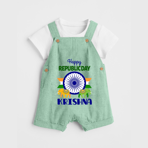 Republic Day Ashoka Chakra Personalised Kid Dungaree - MINT GREEN - 0 - 5 Months Old (Chest 18")