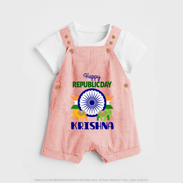 Republic Day Ashoka Chakra Personalised Kid Dungaree - PEACH - 0 - 5 Months Old (Chest 18")