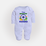 Republic Day Ashoka Chakra Personalised Baby Fullbody Suit - BABY BLUE - New Born (Chest 7.5")