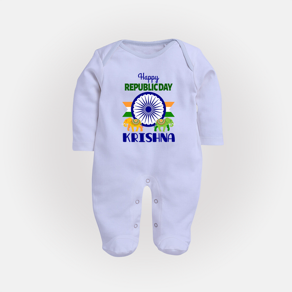 Republic Day Ashoka Chakra Personalised Baby Fullbody Suit - BABY BLUE - New Born (Chest 7.5")