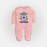 Republic Day Ashoka Chakra Personalised Baby Fullbody Suit - BABY PINK - New Born (Chest 7.5")