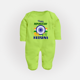 Republic Day Ashoka Chakra Personalised Baby Fullbody Suit - LIME GREEN - New Born (Chest 7.5")