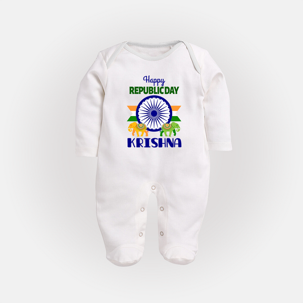 Republic Day Ashoka Chakra Personalised Baby Fullbody Suit - WHITE - New Born (Chest 7.5")