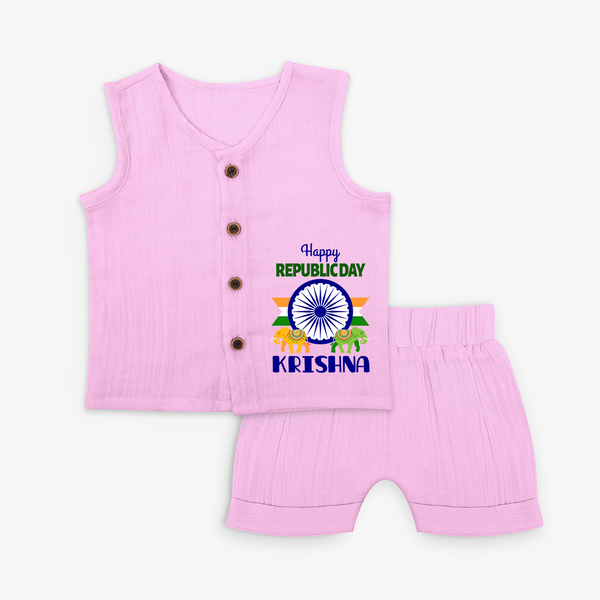 Republic Day Ashoka Chakra Personalised Kid Jabla Set - BABY PINK - 0 - 3 Months Old (Chest 9.8")
