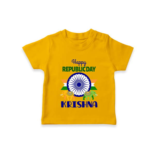 Republic Day Ashoka Chakra Personalised Kid T-Shirt - CHROME YELLOW - 0-5 Months Old (Chest 17")