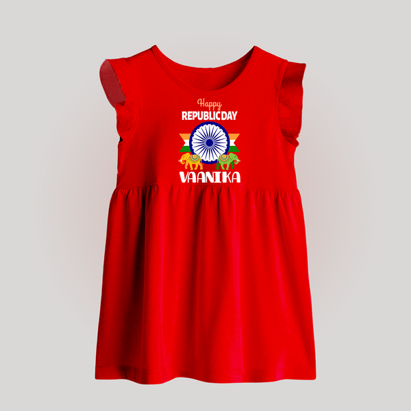 Republic Day Ashoka Chakra Personalised   Baby Frock - RED - 0 - 3 Months Old (Chest 17")