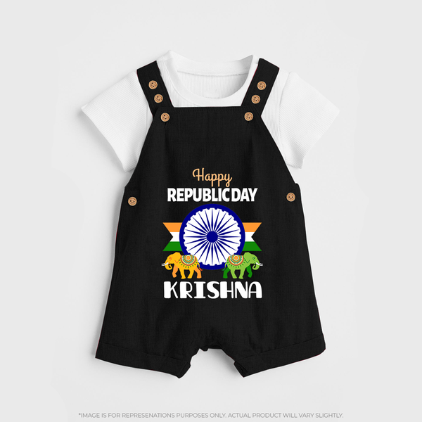 Republic Day Ashoka Chakra Personalised Kid Dungaree - BLACK - 0 - 5 Months Old (Chest 18")