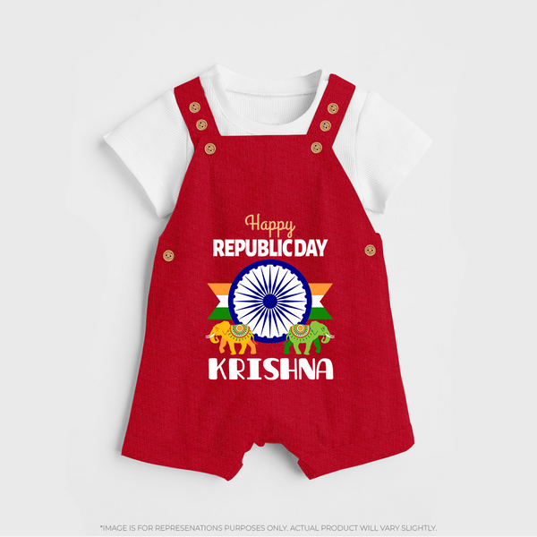Republic Day Ashoka Chakra Personalised Kid Dungaree - RED - 0 - 5 Months Old (Chest 18")