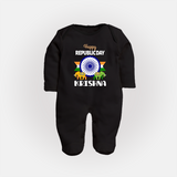 Republic Day Ashoka Chakra Personalised Baby Fullbody Suit - BLACK - New Born (Chest 7.5")