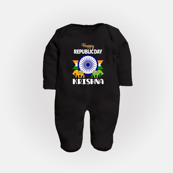 Republic Day Ashoka Chakra Personalised Baby Fullbody Suit - BLACK - New Born (Chest 7.5")