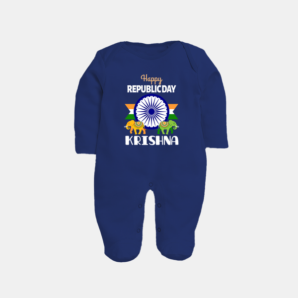 Republic Day Ashoka Chakra Personalised Baby Fullbody Suit - NAVY BLUE - New Born (Chest 7.5")