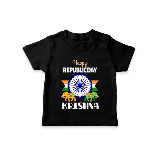 Republic Day Ashoka Chakra Personalised Kid T-Shirt - BLACK - 0-5 Months Old (Chest 17")
