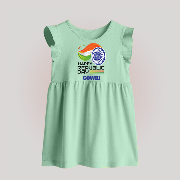 Modern Tricolour Republic Day Personalised   Baby Frock - MINT GREEN - 0 - 3 Months Old (Chest 17")