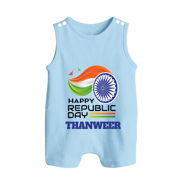 Modern Tricolour Republic Day Personalised Baby Romper Suit - BABY BLUE - 0 - 5 Months Old (Chest 18")